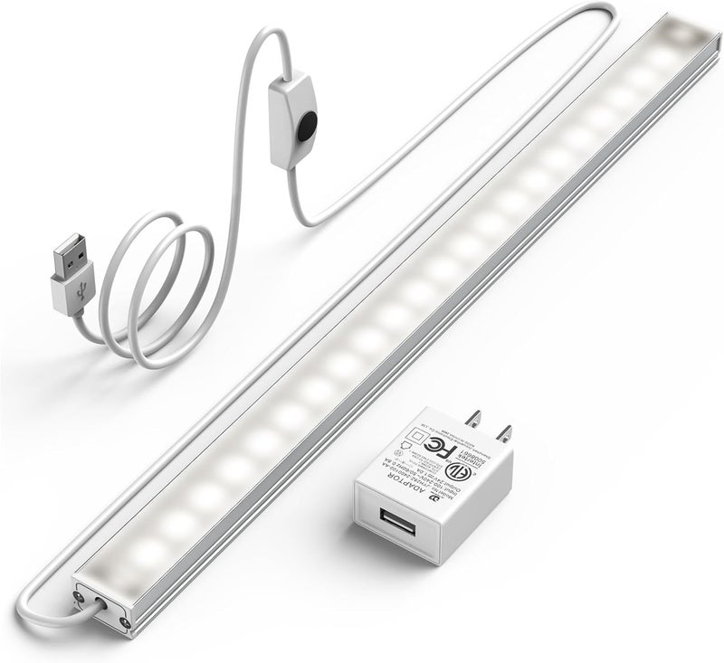ASOCO Under Cabinet Led Lighting, 12 Inch Light Strip Bar, Daylight White 5000K Dimmable Plug in USB Light, Small Thin Led Under Counter Lighting for Kitchen/Room/Shelf/Desk/Display Case - Image 1